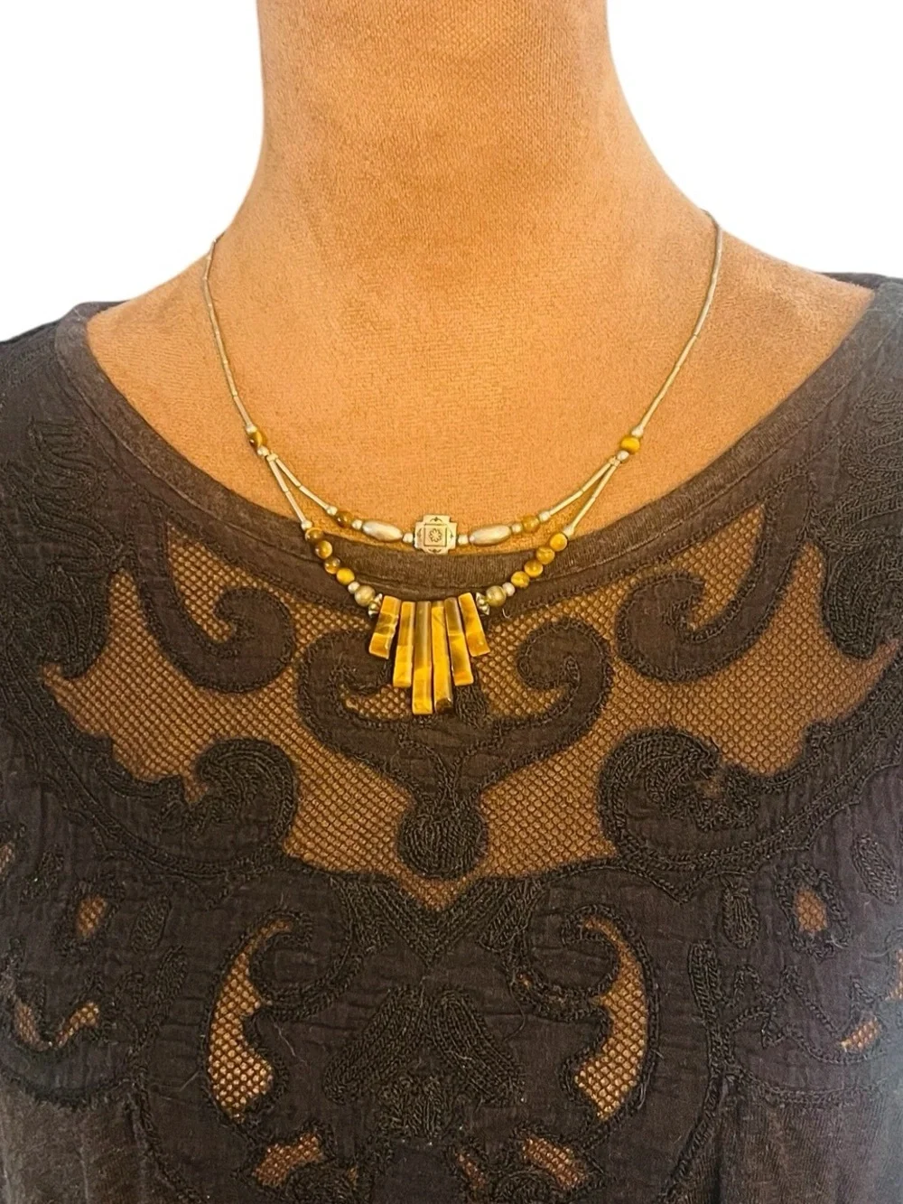 Genuine Tgr brown beads Bar Pendant Necklace in Brown and  Silver - Picture 6 of 8
